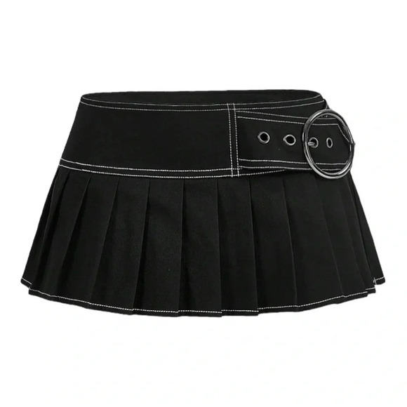 Women's‎ Y2K Buckle Belted Low Waist Pleated Short Skirt - Picture 4 of 9